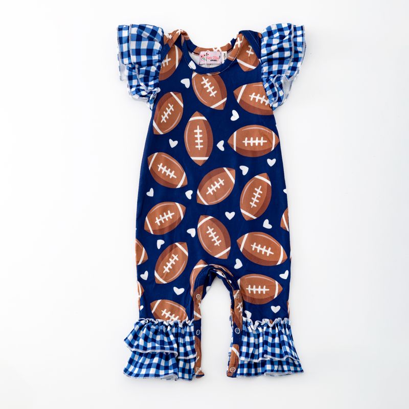 Gingham Football Baby Romper - Navy