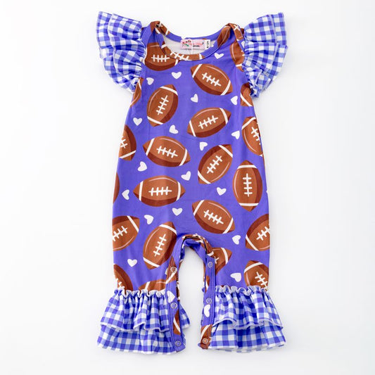 Gingham Football Baby Romper - Purple