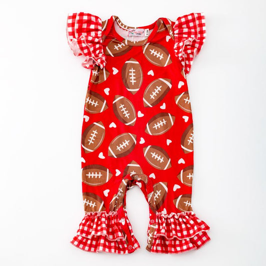 Gingham Football Baby Romper - Red