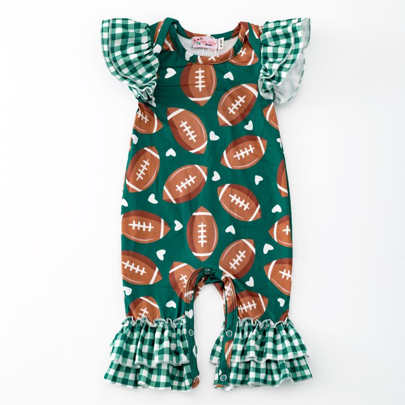 Gingham Football Baby Romper - Green