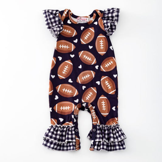 Gingham Football Baby Romper - Black