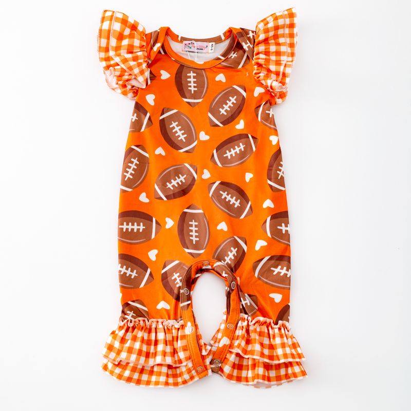 Gingham Football Baby Romper - Orange