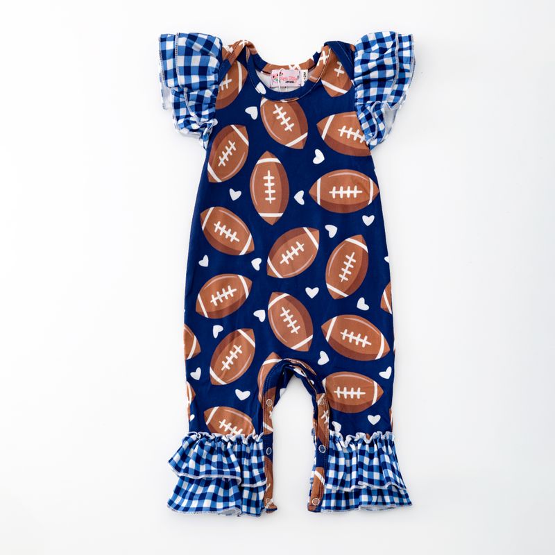 Gingham Football Baby Romper - Navy