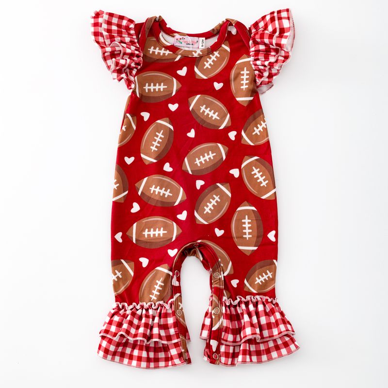 Gingham Football Baby Romper - Burgundy