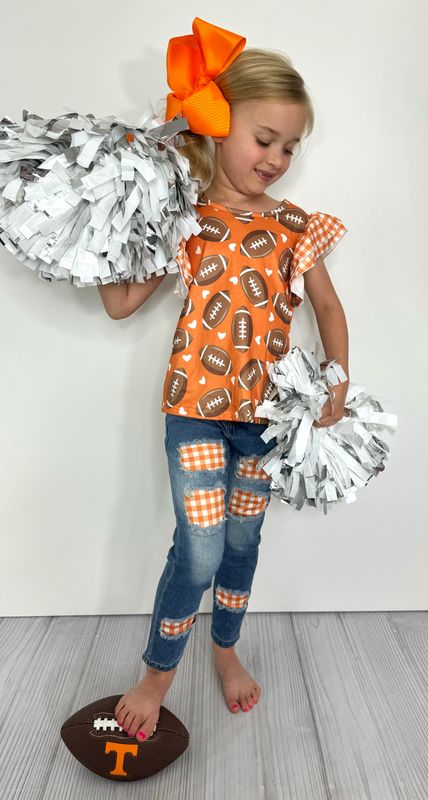 Gingham Football Girls Set - Orange