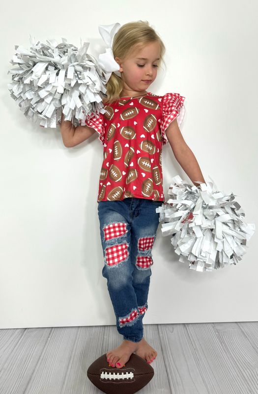 Gingham Football Girls Set - Red