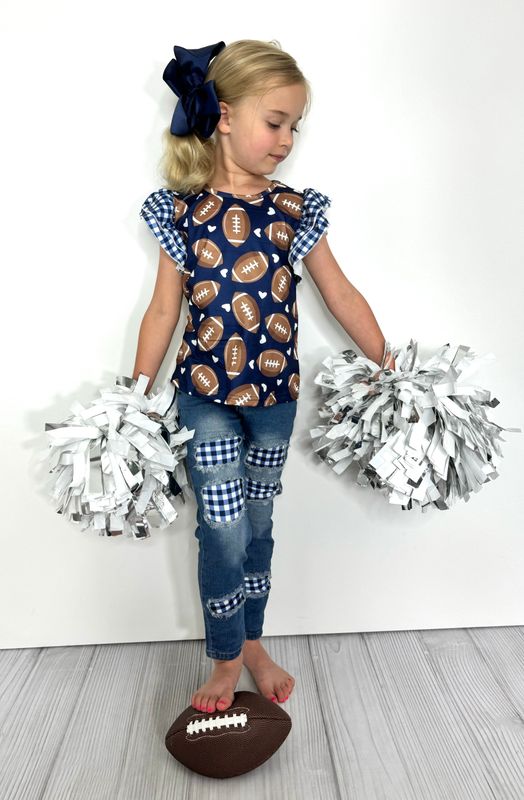 Gingham Football Girls Set - Navy