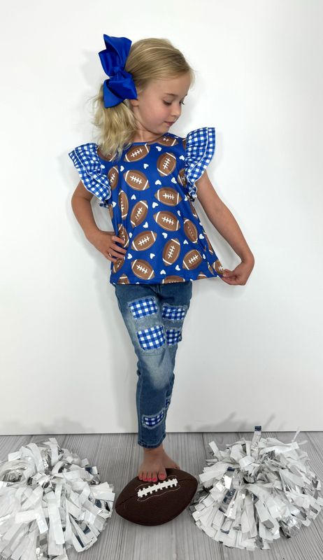 Gingham Football Girls Set - Blue